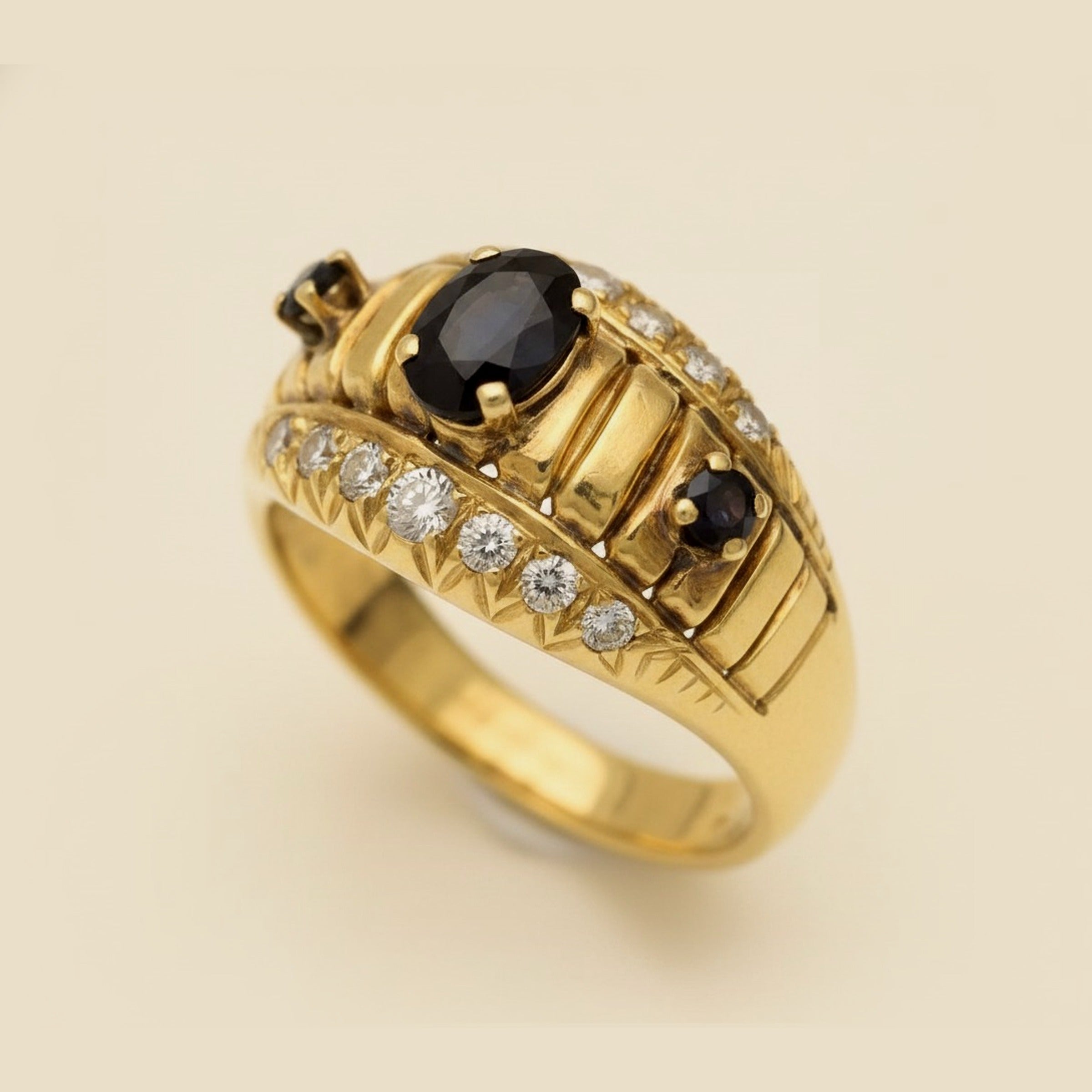 Yellow Gold Sapphire & Diamond Cocktail Ring – Empire Diamond