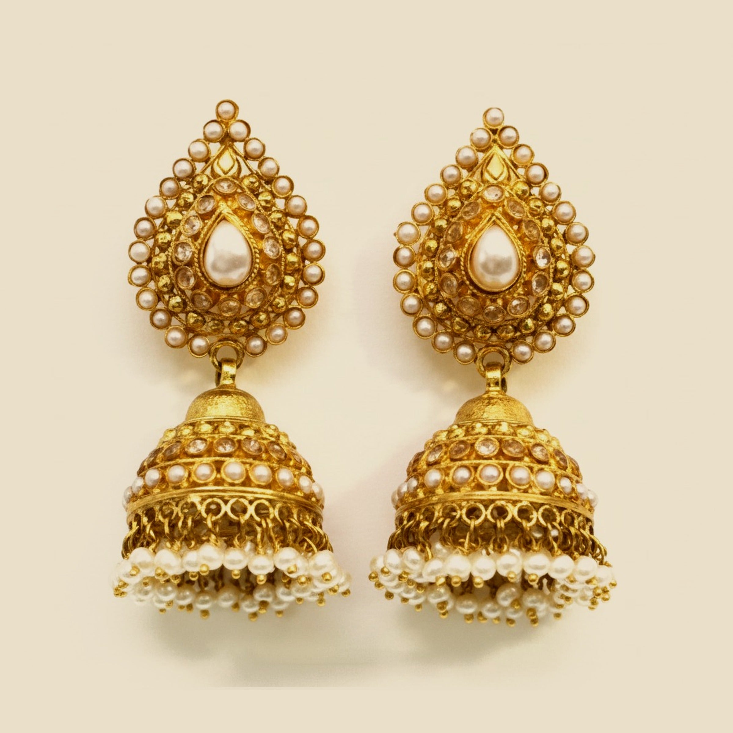 Yellow Gold Seed Pearl & Colorless Sapphire Teardrop Hanging Earrings – Empire Diamond