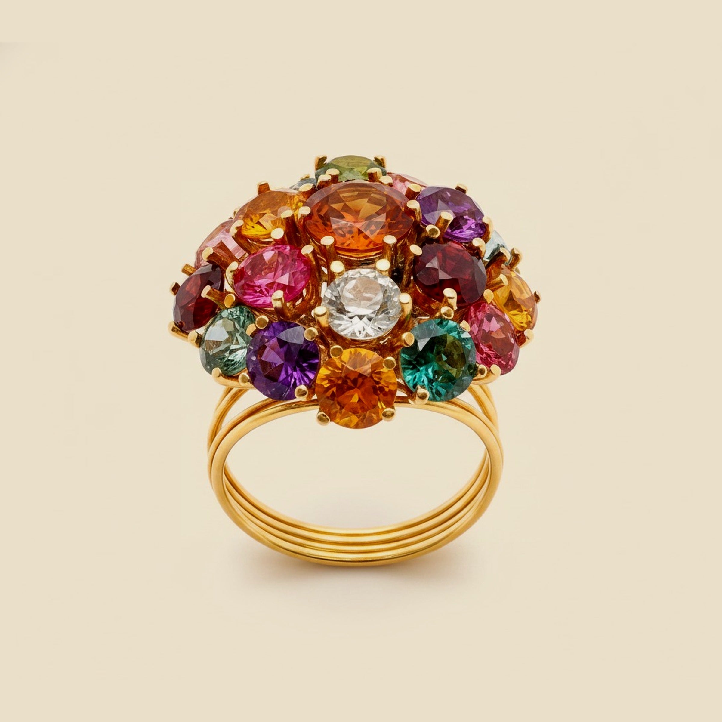 Yellow Gold Semi-Precious Multicolor Gemstone Flora Bouquet Ring – Empire Diamond – view 2