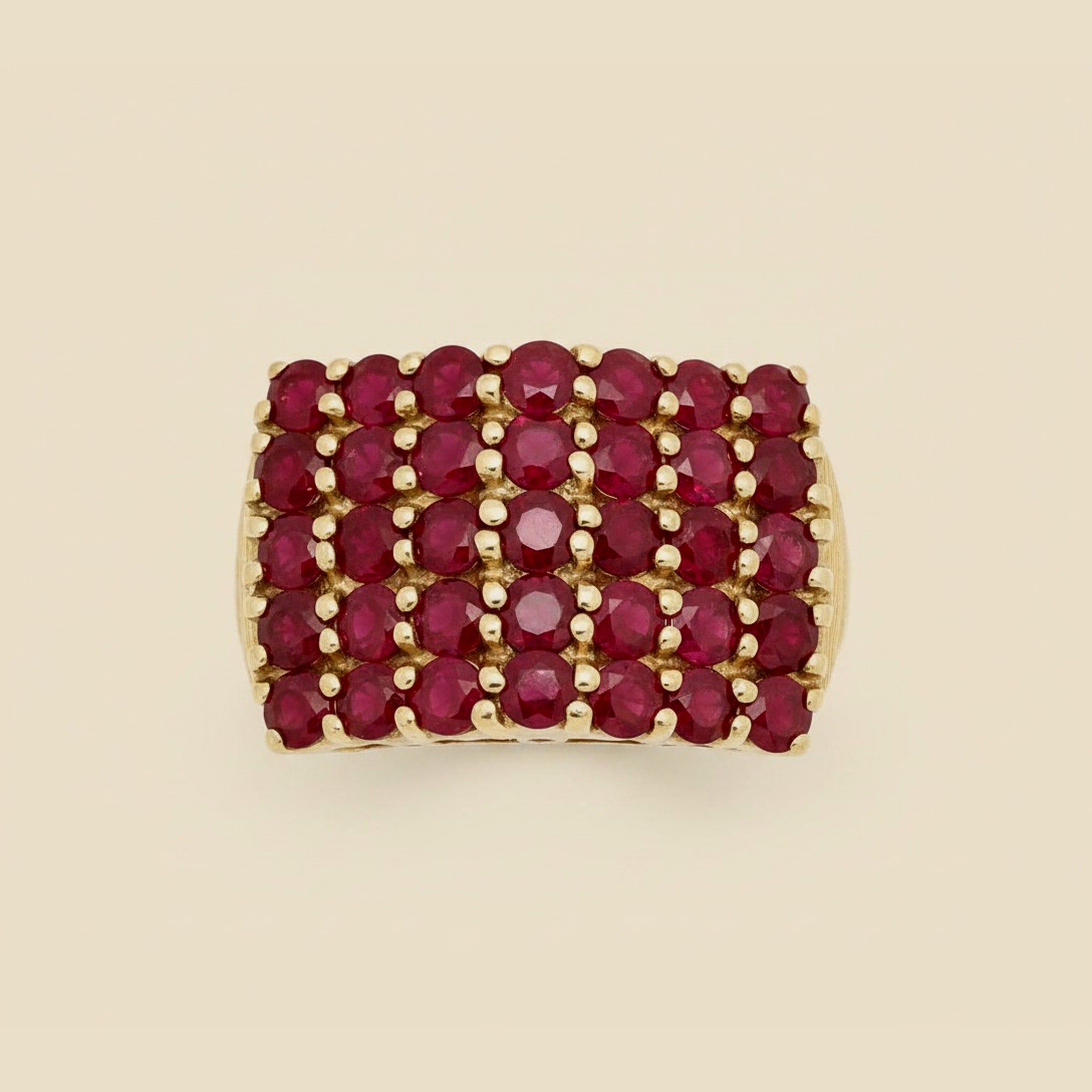 Yellow Gold Shared 4 Prong Ruby Pyramid Ring – Empire Diamond – view 2