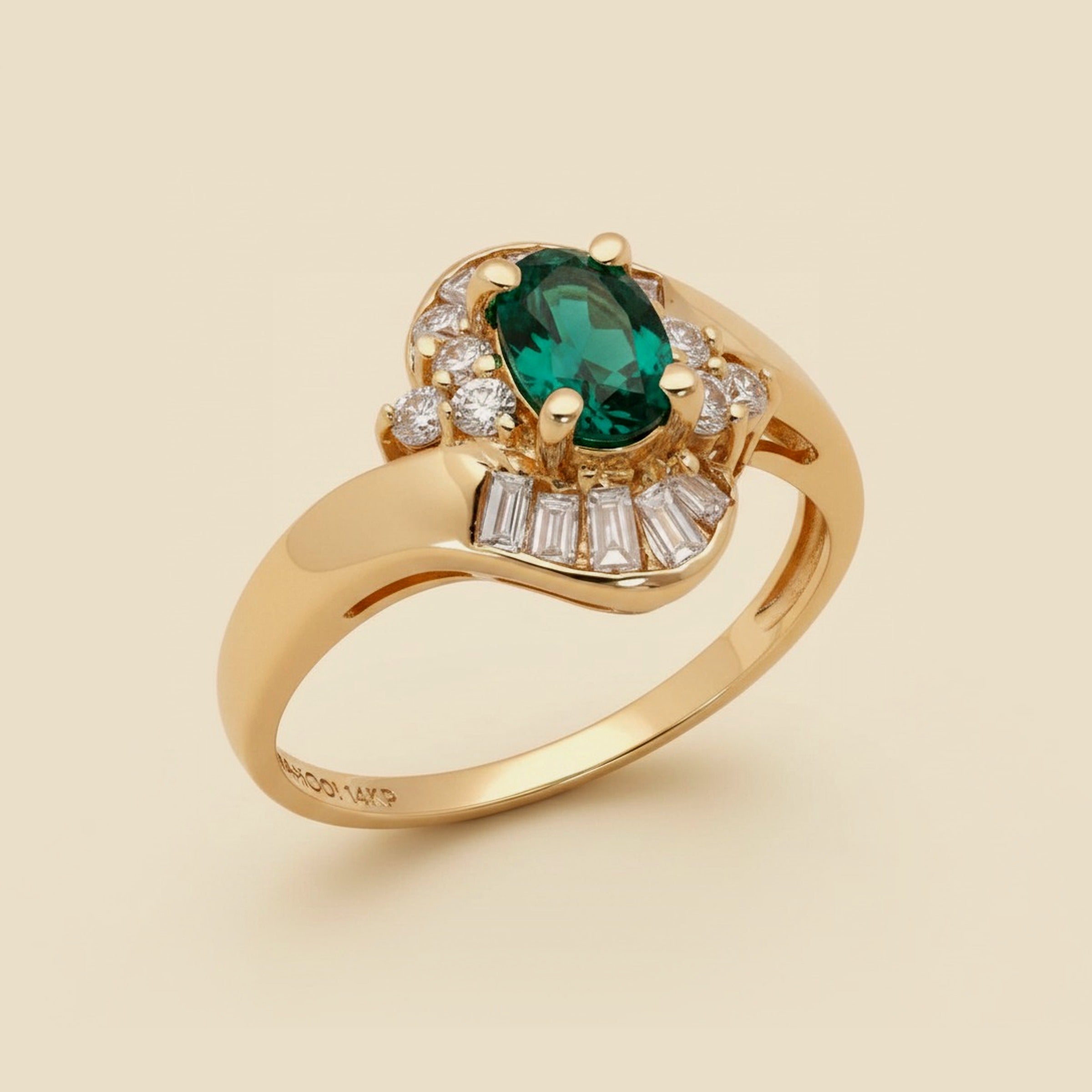 Yellow Gold Synthetic Emerald and Diamond Cocktail Ring – Empire Diamond
