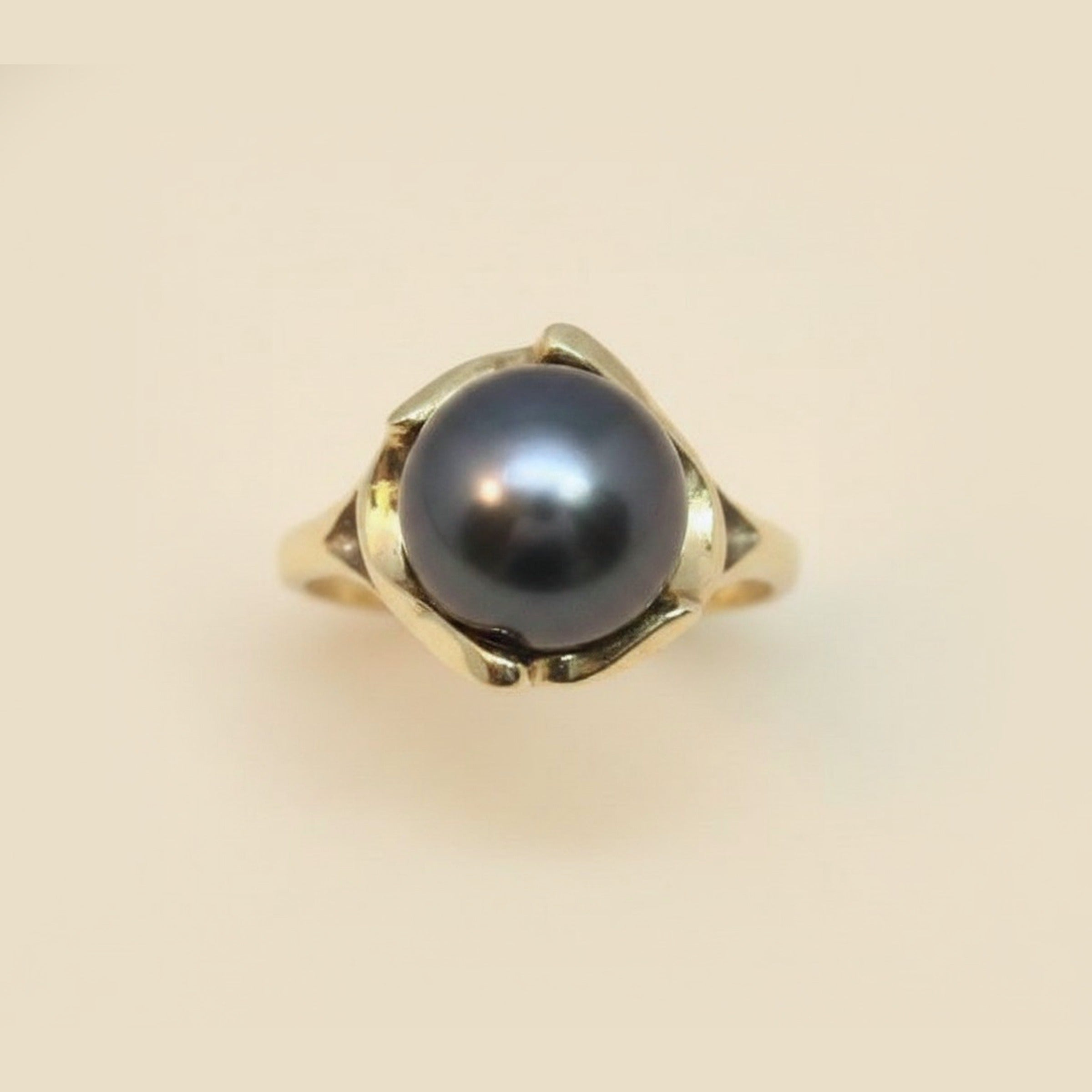 Yellow Gold Tahitian Black Pearl Cocktail Ring – Empire Diamond – view 2