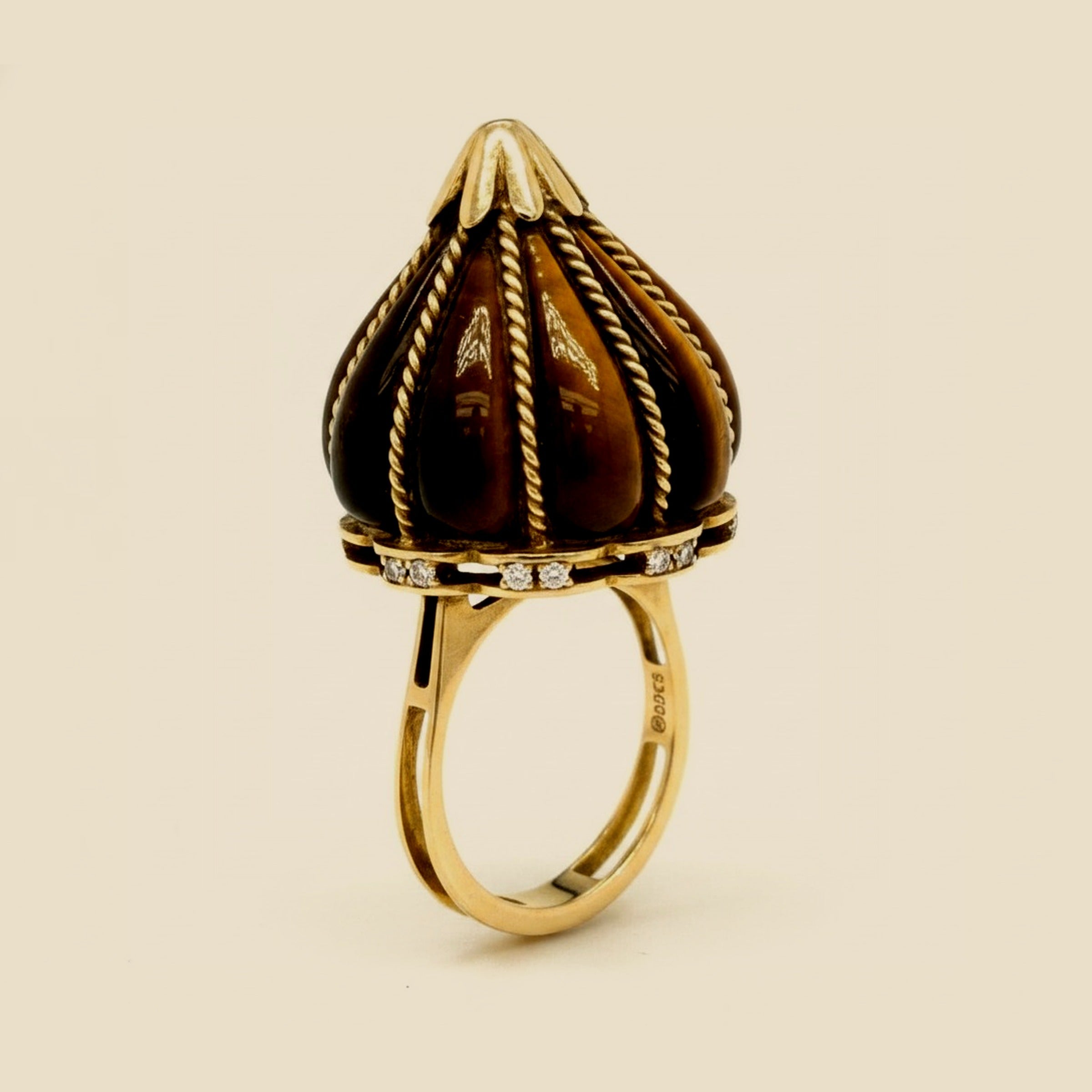 Yellow Gold Tiger Eye Onion Dome Ring