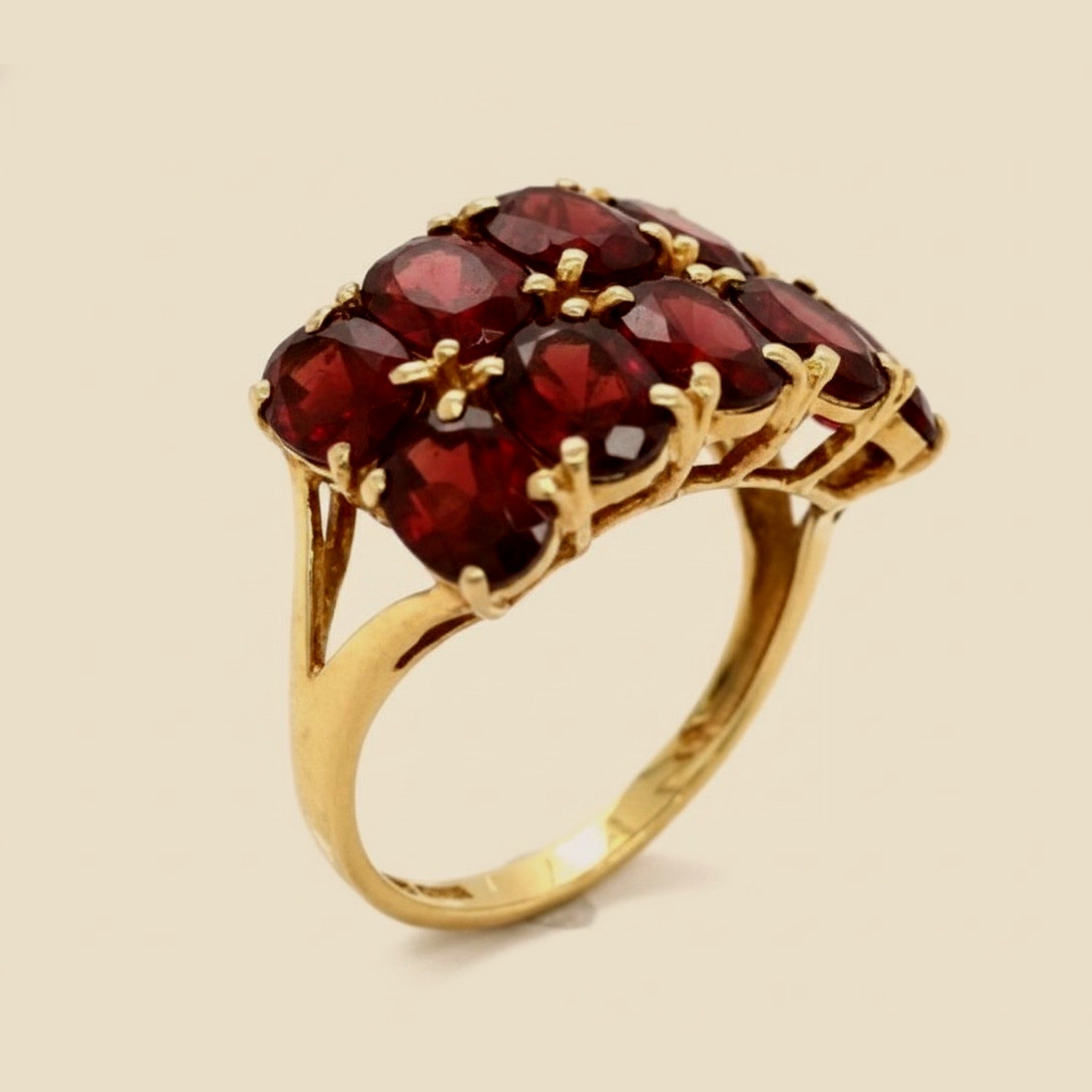 Yellow Gold Two Row Garnet Ring