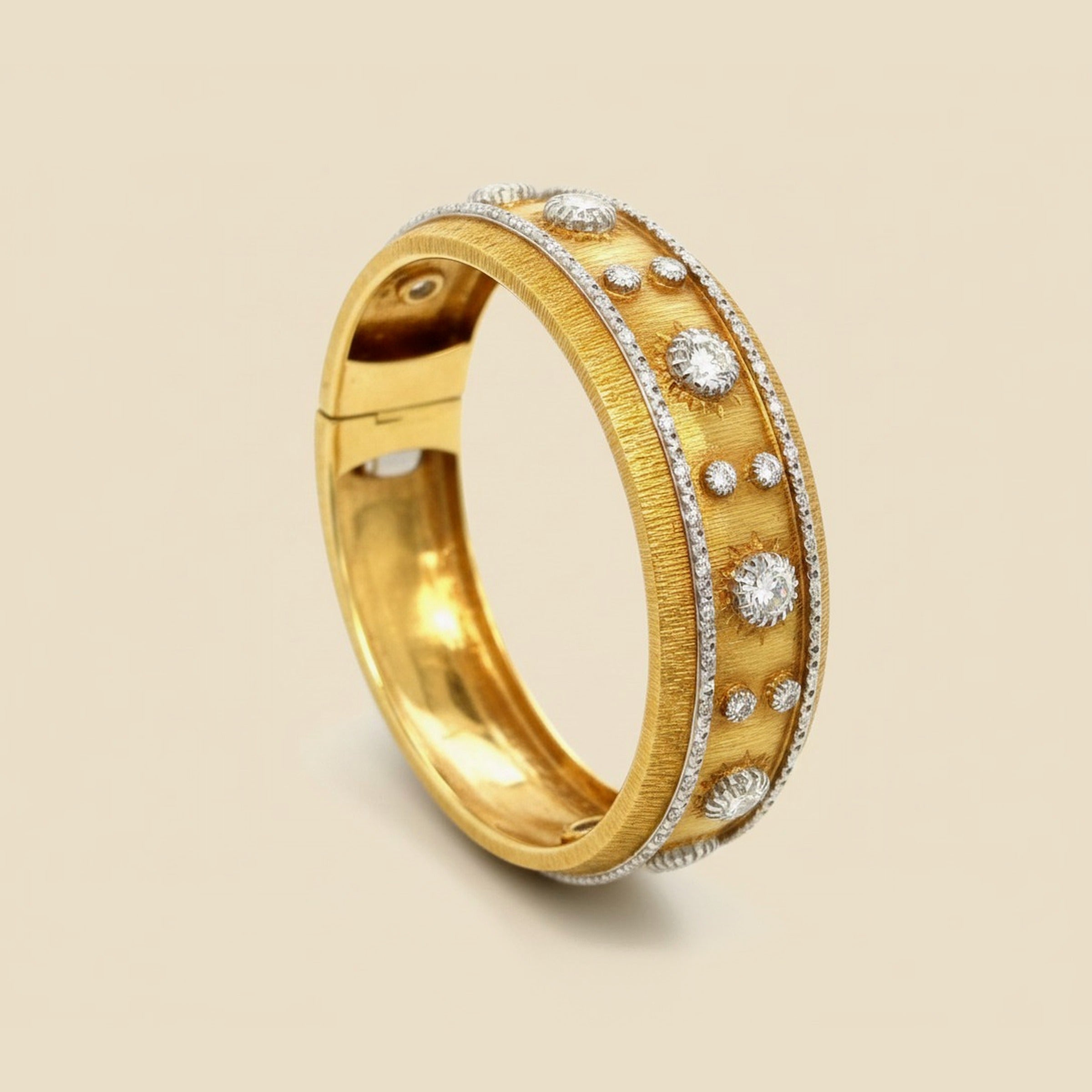 Yellow Gold & White Gold Wide Diamond Cuff Bracelet