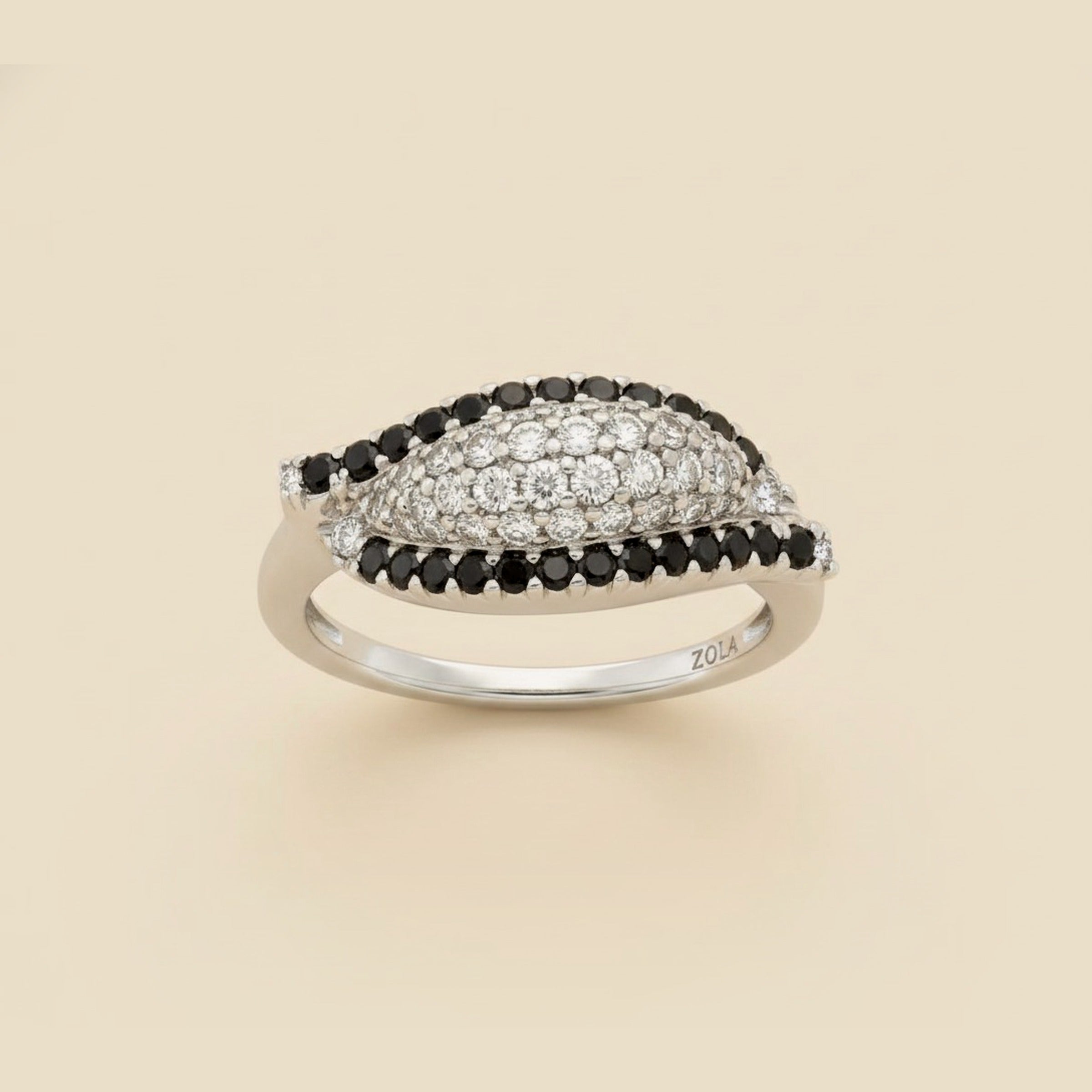 Zola 18k White Gold Black & White Diamond Cocktail Ring